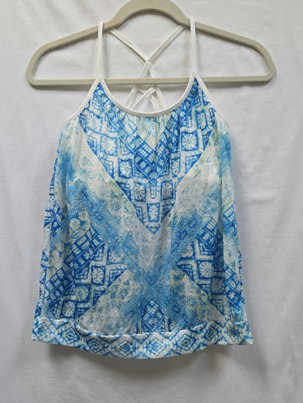 Prana Blue and White Crisscross Back Tank